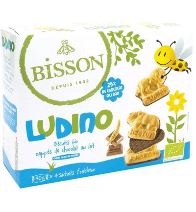 Bisson Ludino Koekjes Met Melkchocolade 4 Zakjes Bio (160 gr)