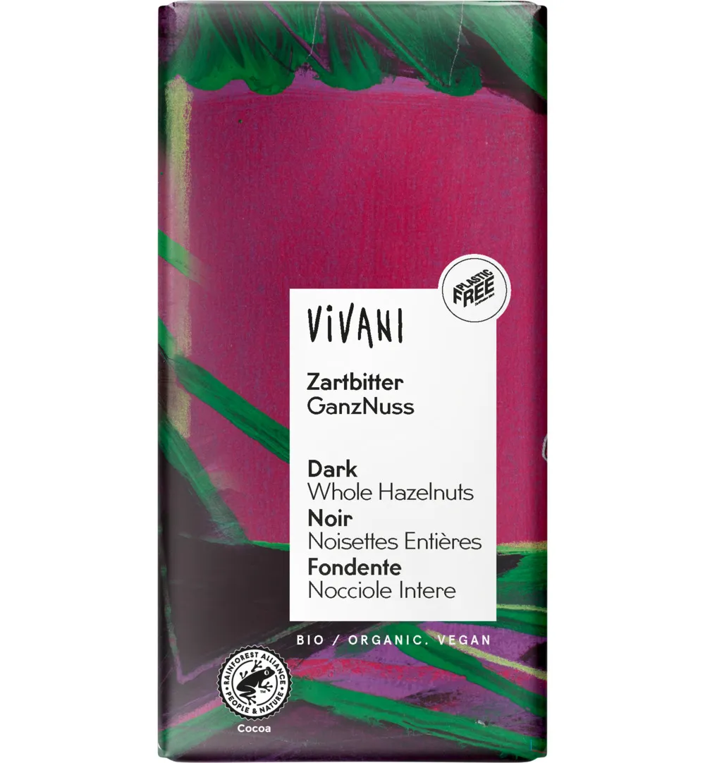 Vivani Chocolade Puur Met Hele Hazelnoten Bio (100 gr)
