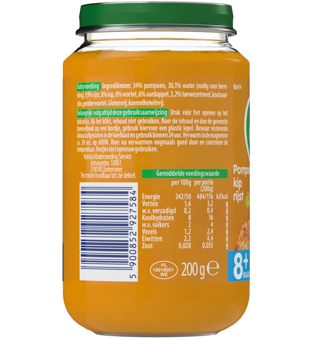 Olvarit Pompoen kip rijst 8M14 (200 gr)