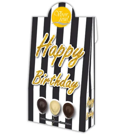 Voor Jou! Cadeau doos black & white happy birthday (100 gr)