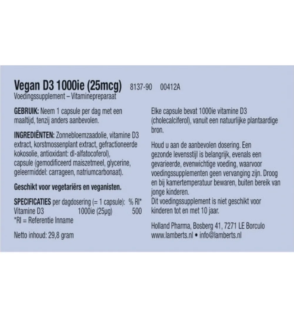 Lamberts Vitamine D3 1000Ie 25Mcg Vegan (90 capsules)