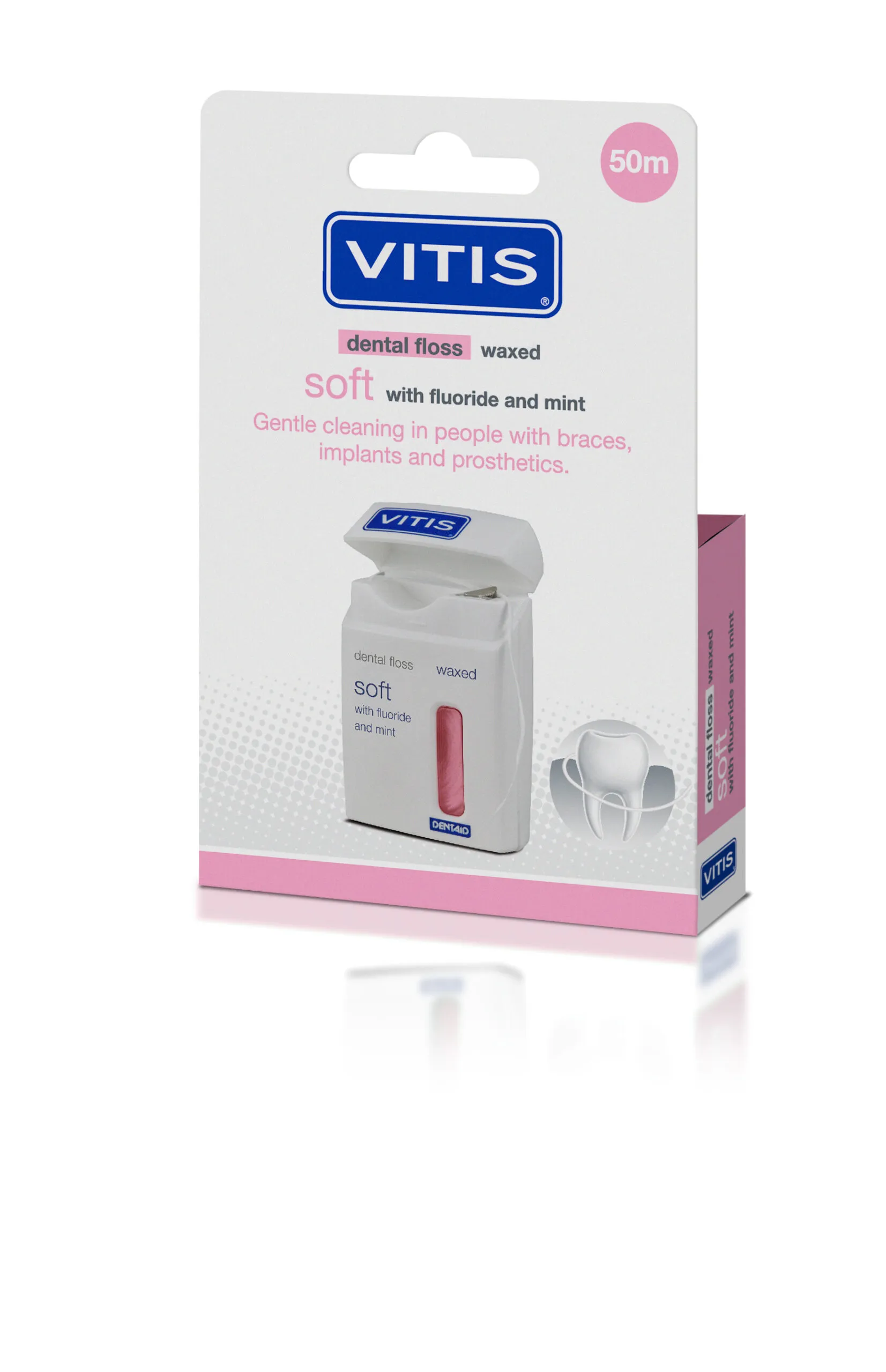Vitis Floss soft waxed expanding fluor roze 50 meter (1 stuk)