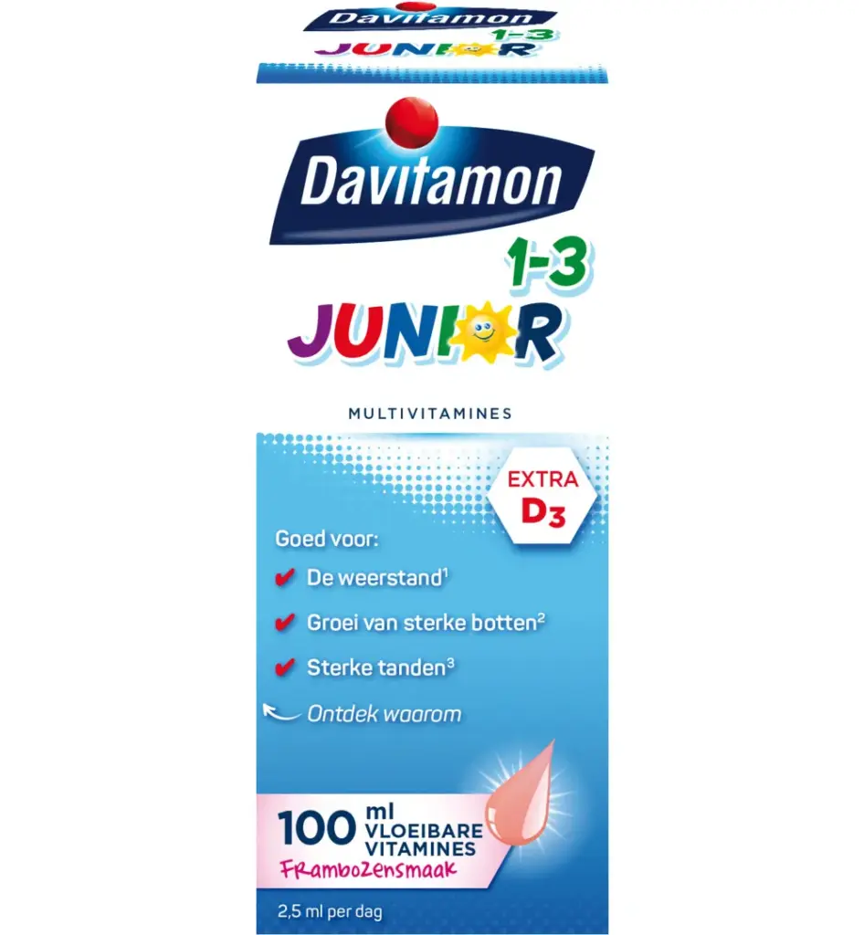 Davitamon Junior 1+ vloeibare vitamines framboos (100 ml)