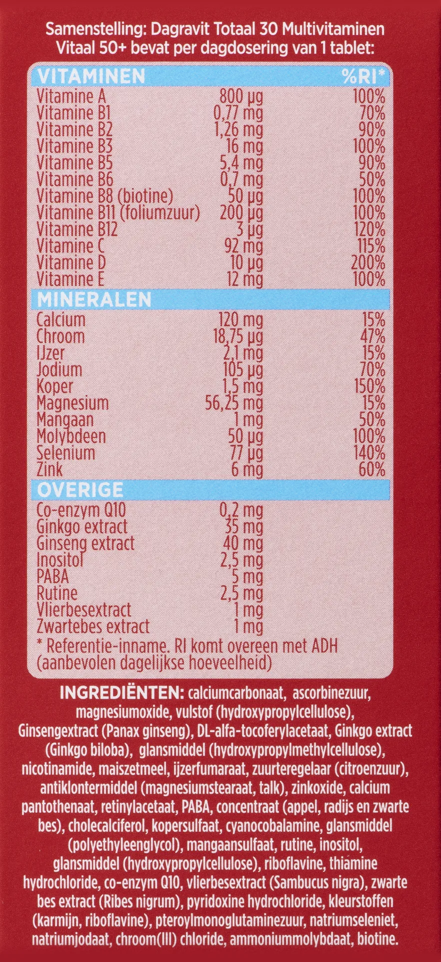 Dagravit Totaal 30 Vitaal 50+ Multivitaminen (100 tabletten) - image 5