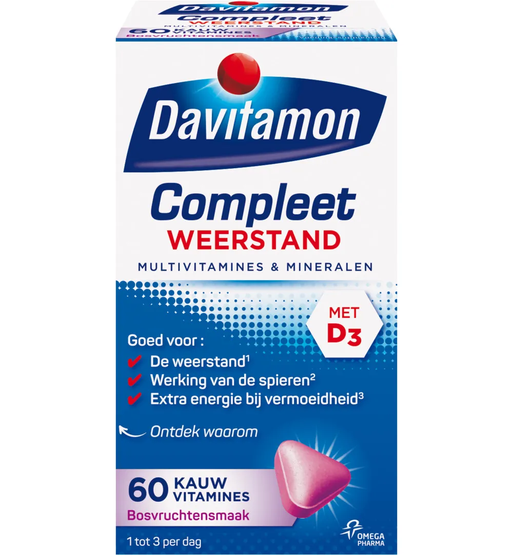 Davitamon Compleet weerstand kauwvitamines bosvruchten (60 tabletten)