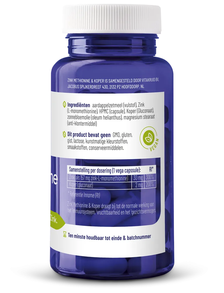 Vitakruid Zink Methionine & Koper Gluconaat (90 vega capsules) - image 2