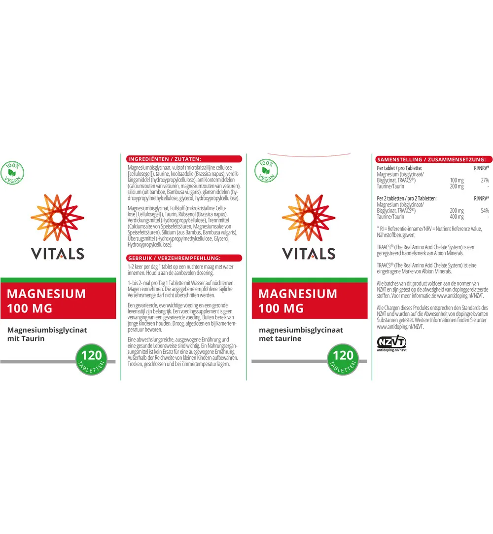 Vitals Magnesiumbisglycinaat 100 mg (120 tabletten) - image 3