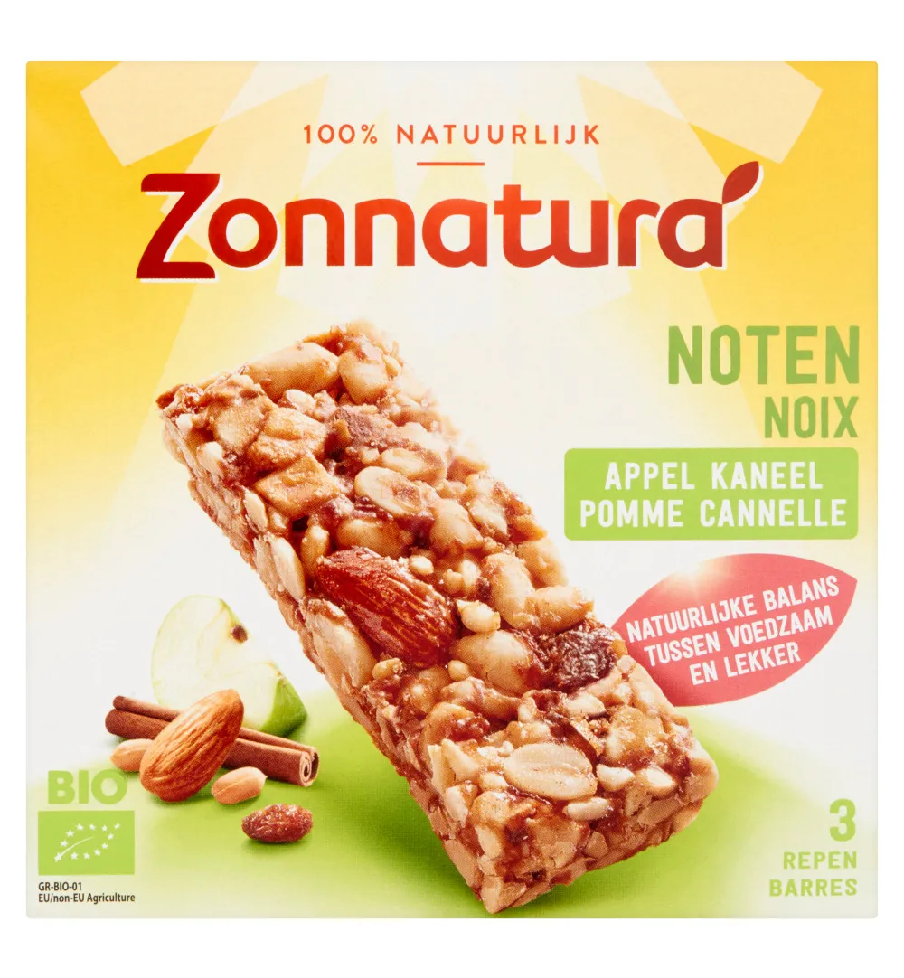 Zonnatura Noten Appel Kaneel Reep Bio (3 X 25 gr)