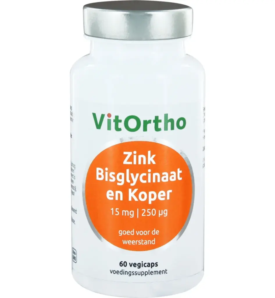 VitOrtho Zink bisglycinaat 15mg en koper 250mcg (60 vega capsules)