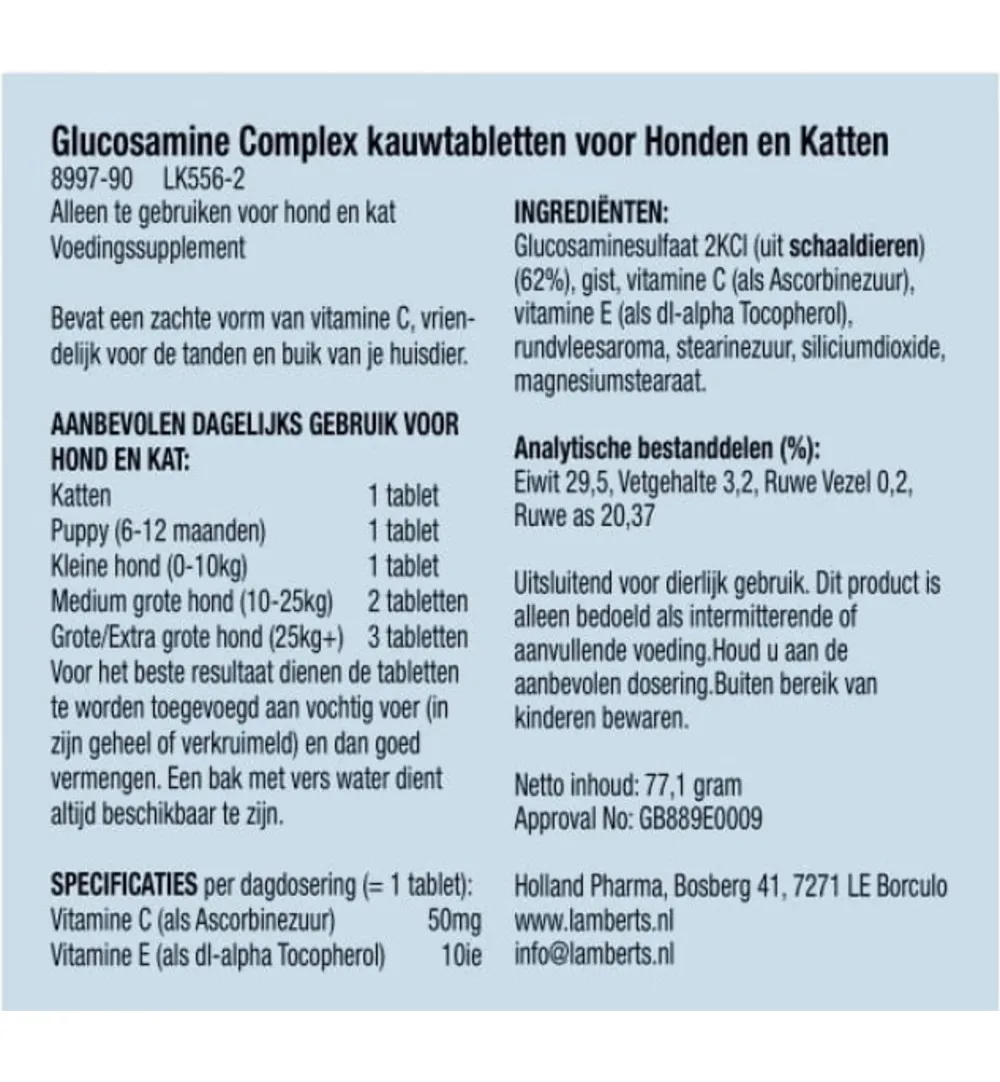 Lamberts Glucosamine Voor Hond En Kat (90 Kauwtabletten)