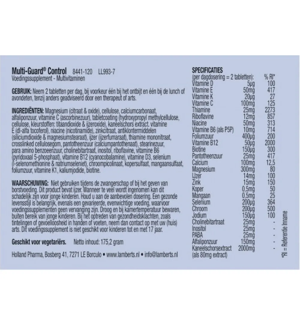 Lamberts Multi-guard control (120 tabletten)