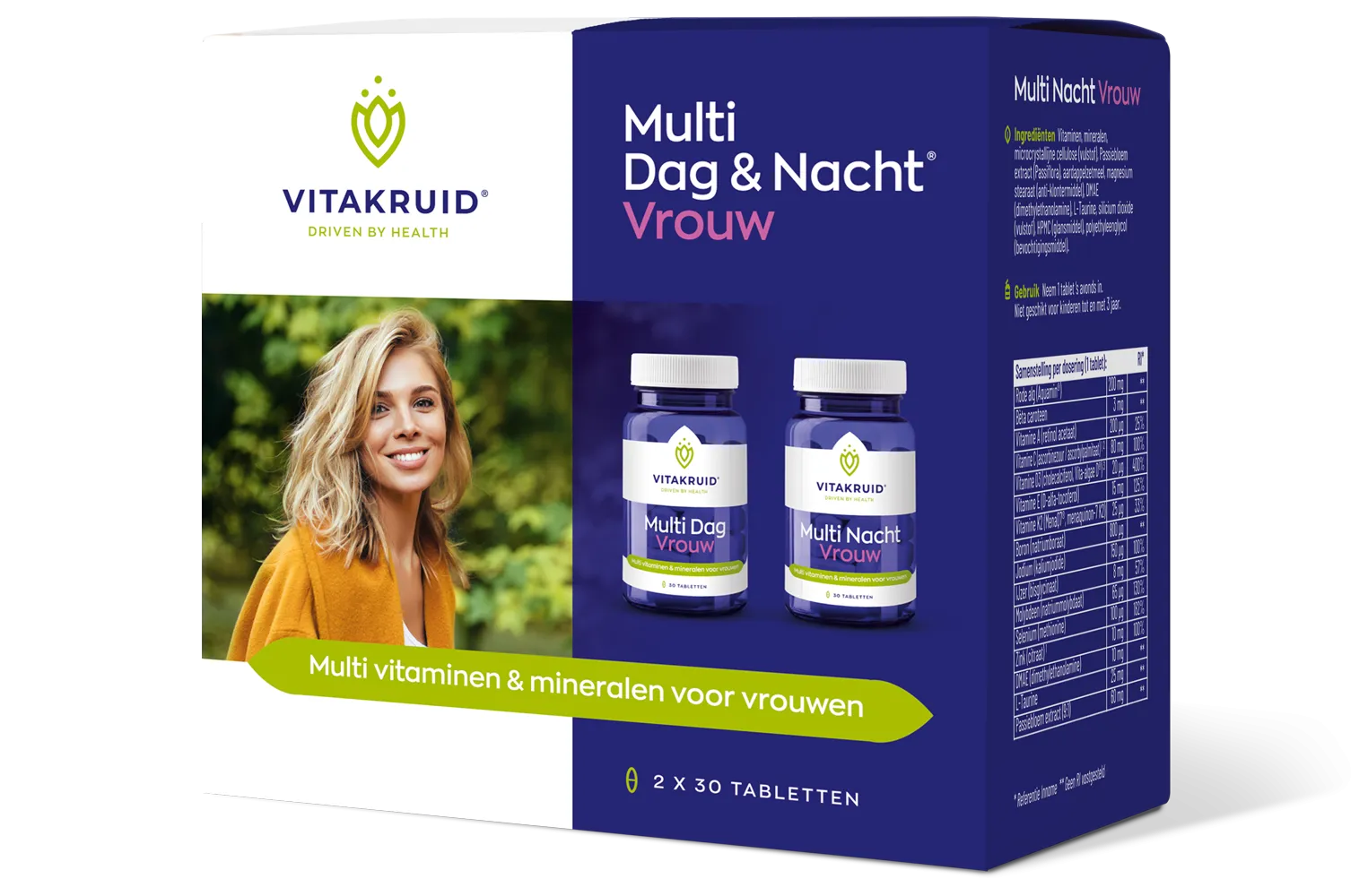 Vitakruid Multi Dag & Nacht Vrouw 100% Vegan (2 x 30 tabletten)