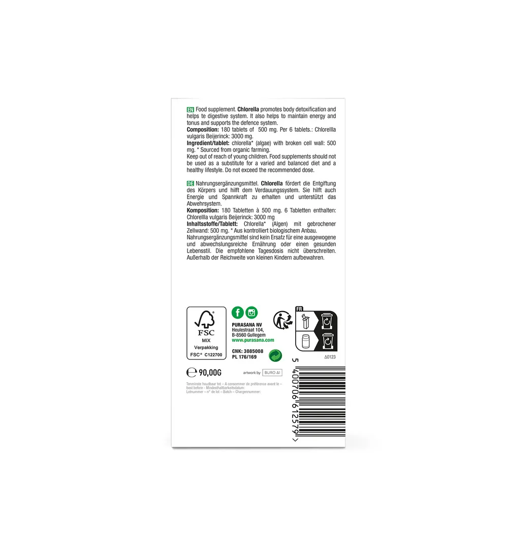 Purasana Chlorella Vegan Bio (180 tabletten) - image 3
