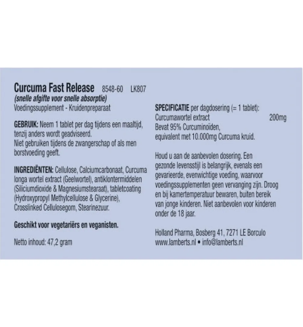 Lamberts Curcuma fast release (60 tabletten)