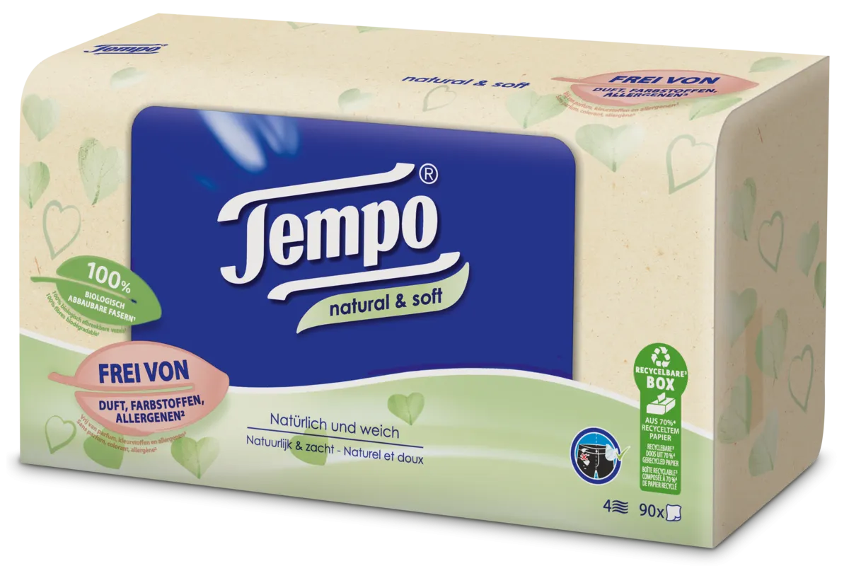 Tempo Tissue Box Natural & Soft 4-Laags (90 stuks)