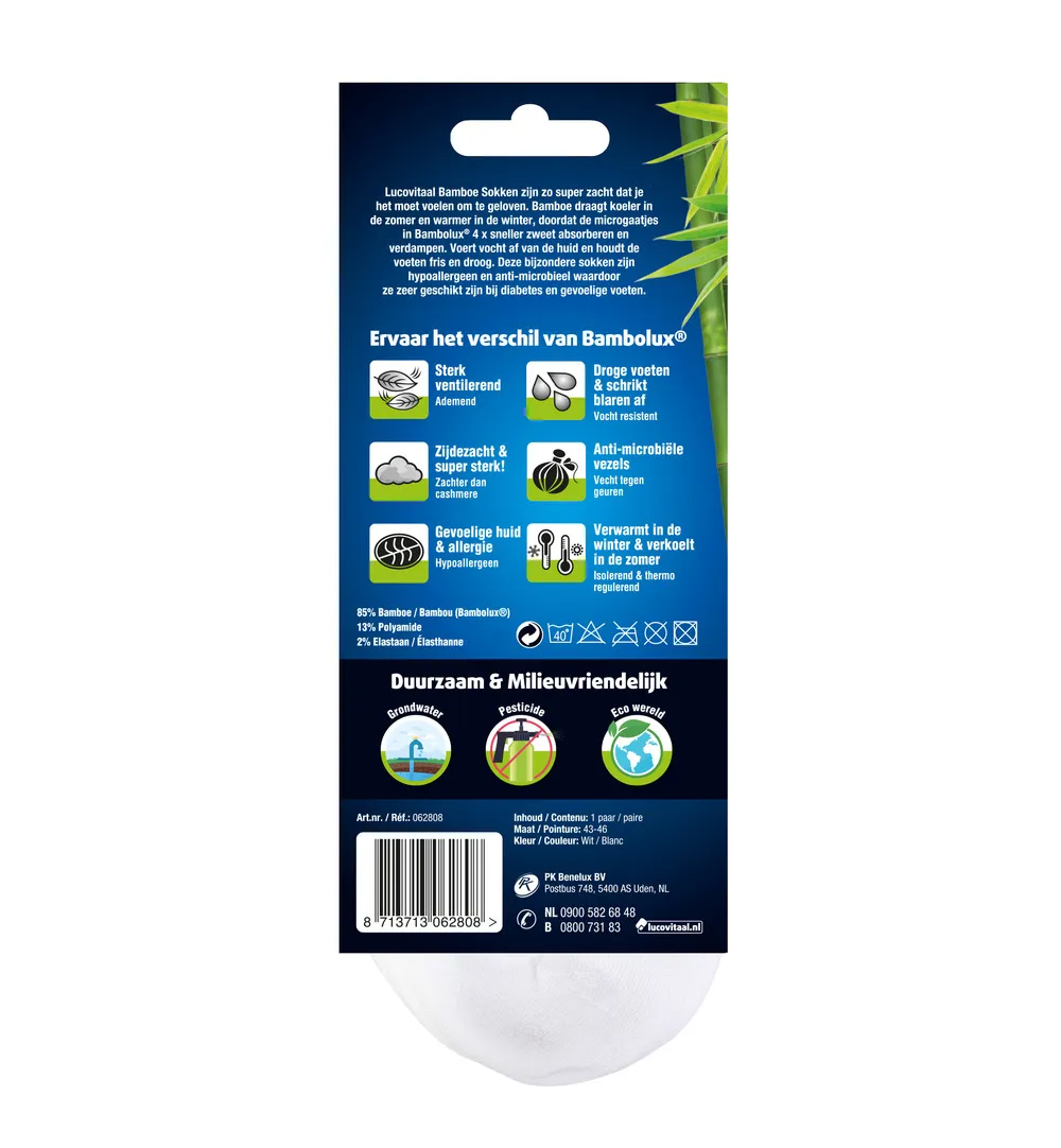 Lucovitaal Bamboe Enkelsokken Wit 43-46 (1 paar)