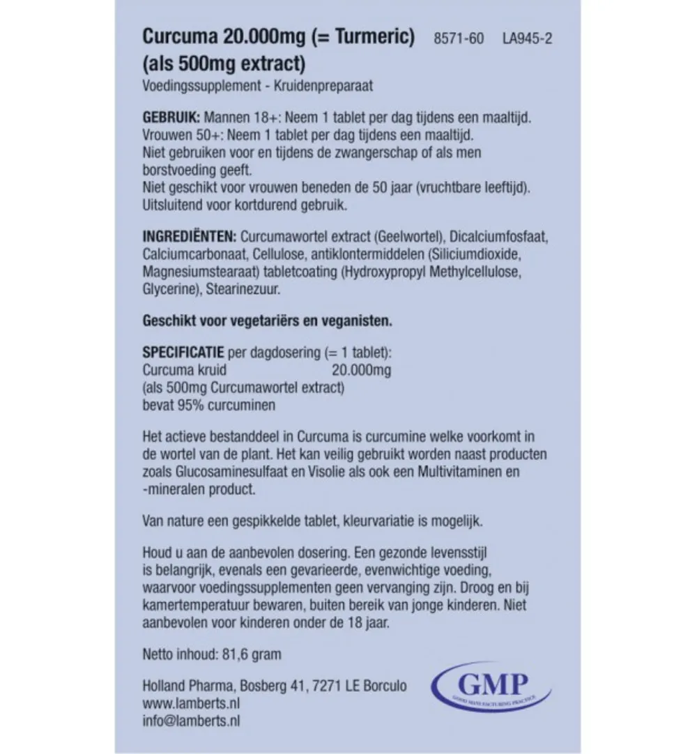 Lamberts Curcuma 20.000Mg (60 tabletten)
