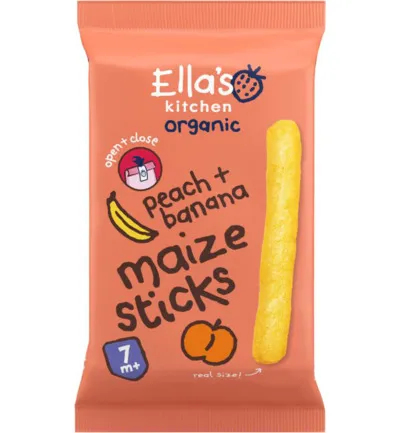 Ella'S Kitchen Maize Sticks Peach Banana 7+ Maanden Bio (16 gr)
