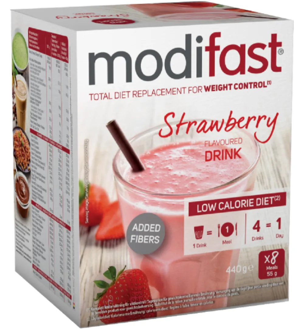 Modifast Intensive Milkshake Aardbei 8 Zakjes (440 gr)