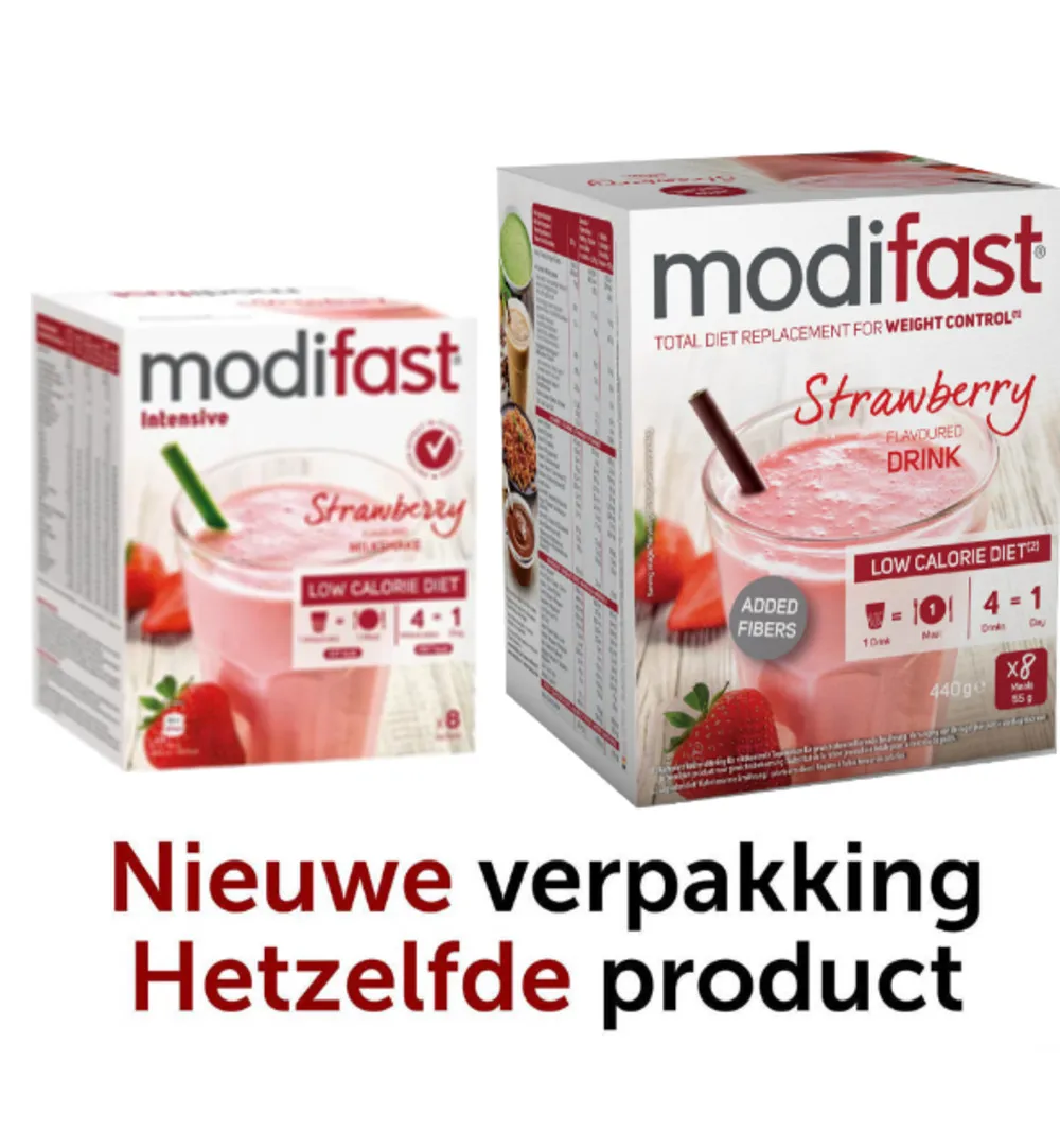 Modifast Intensive Milkshake Aardbei 8 Zakjes (440 gr)