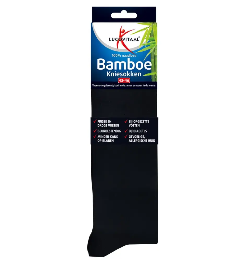 Lucovitaal Bamboe Kniesokken Zwart 43-46 (1 Paar)