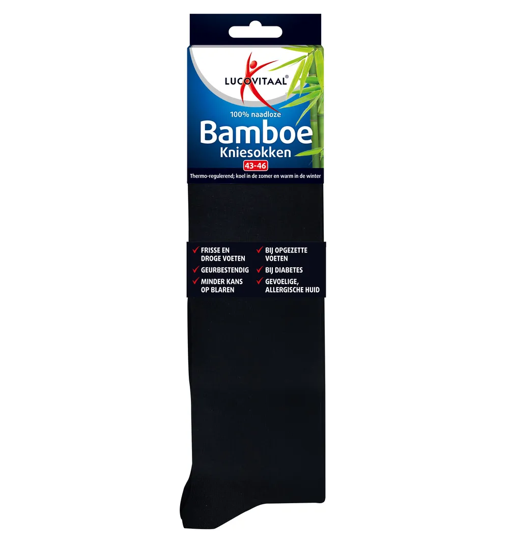 Lucovitaal Bamboe Kniesokken Zwart 43-46 (1 Paar)