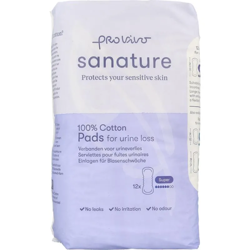 Sanature Pro Vivo Katoen Incontinentie Verband Super (12 stuks)