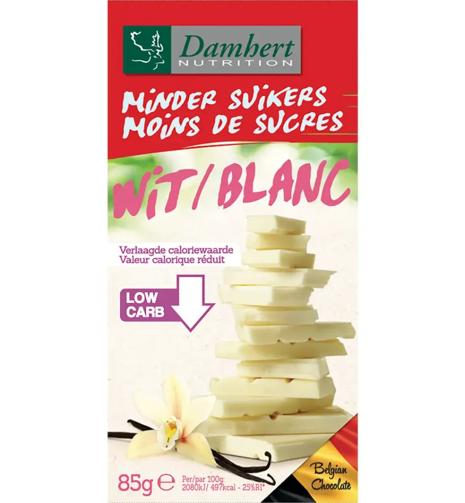 Damhert Chocoladetablet Wit Minder Suikers (85 gr)
