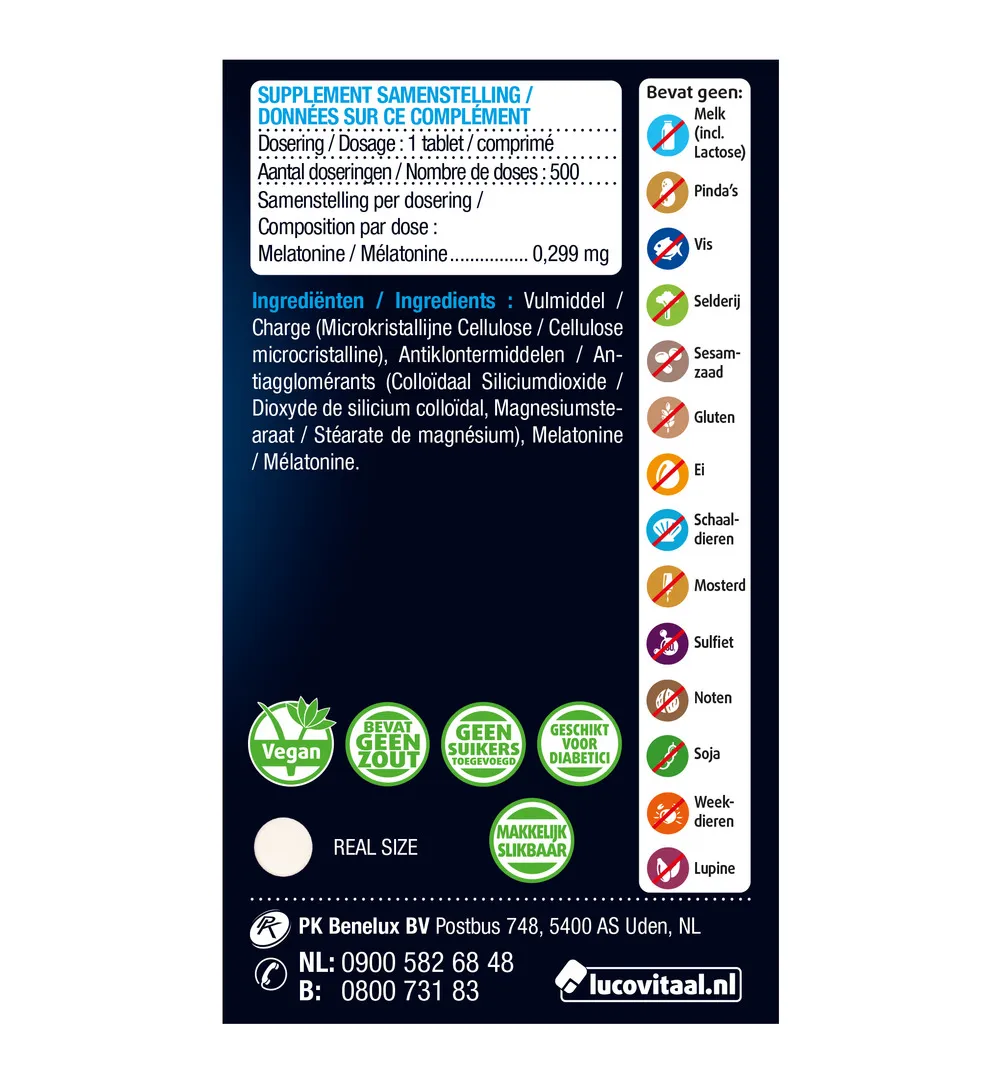 Lucovitaal Melatonine Puur 299mcg (500 tabletten) - image 2