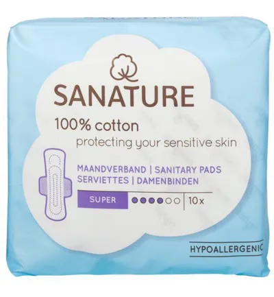Sanature Maandverband super 100% katoen (10 stuks)