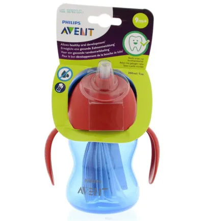 Avent Rietjesbeker jongen blauwe beker met rood rand (200 ml)