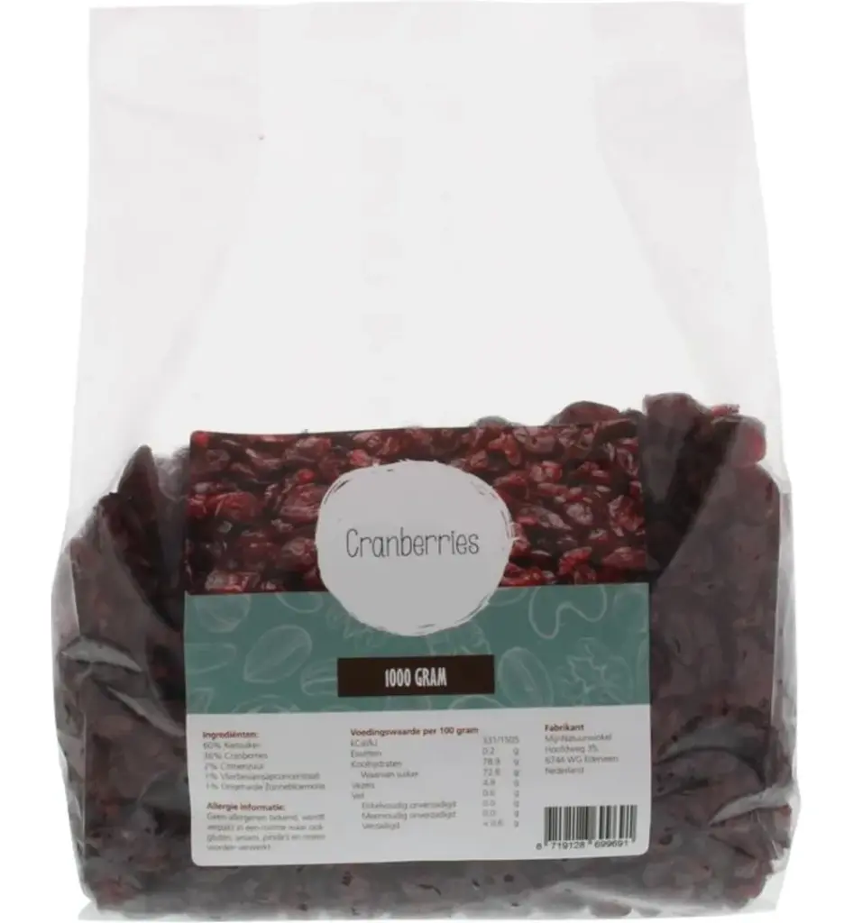 Mijnnatuurwinkel Cranberries Rietsuiker (1000 gr)