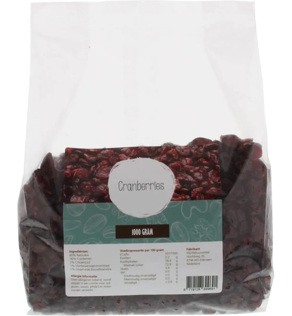 Mijnnatuurwinkel Cranberries Rietsuiker (1000 gr)
