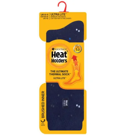 Heat Holders Mens Ultra Lite Socks Micro Maat 6-11 Navy (1 Paar)