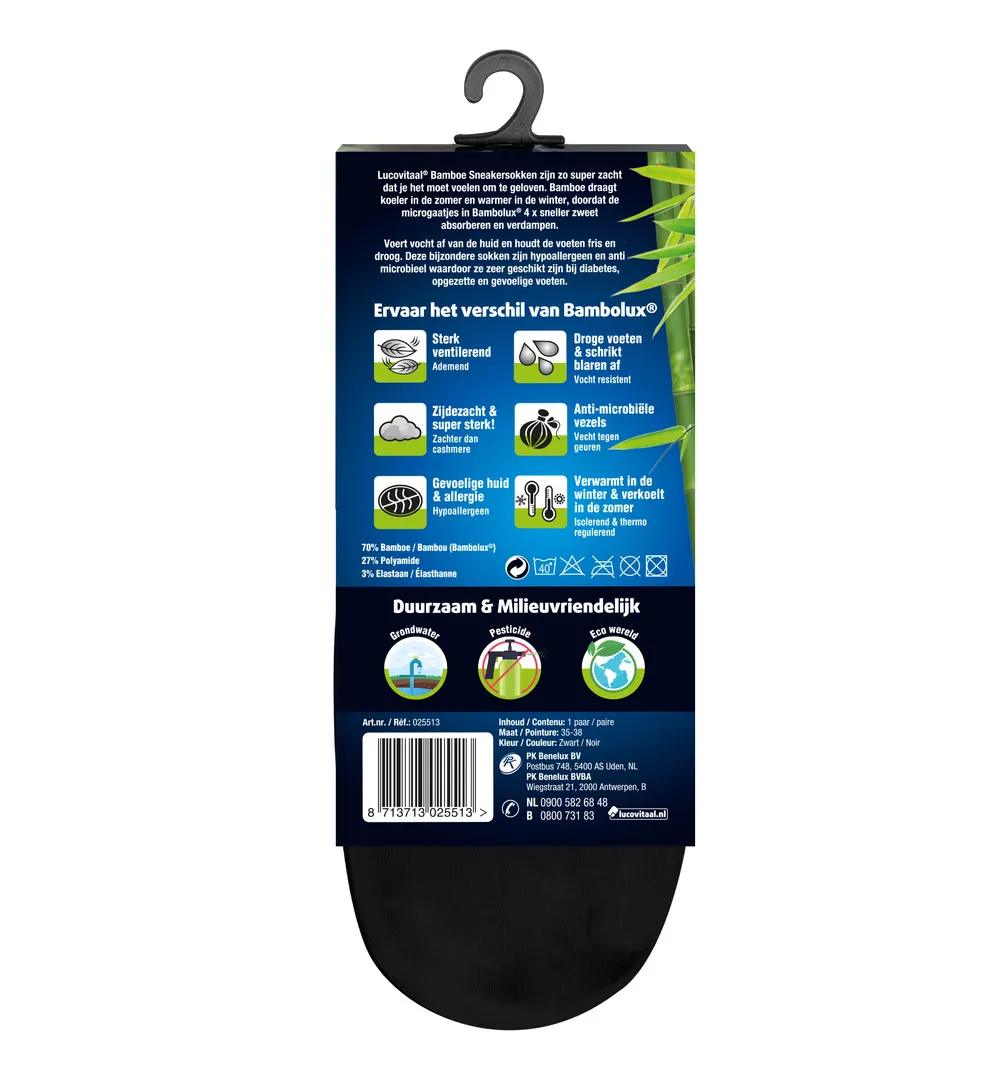 Lucovitaal Bamboe Sneakersokken Zwart 35-38 (1 paar)