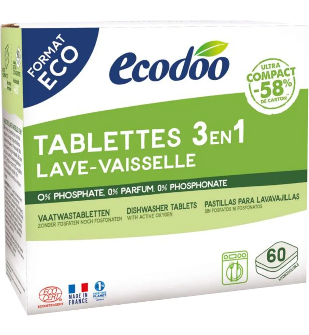 Ecodoo Vaatwastabletten 3-In-1 Geconcentreerd Xl Bio (60 stuks)