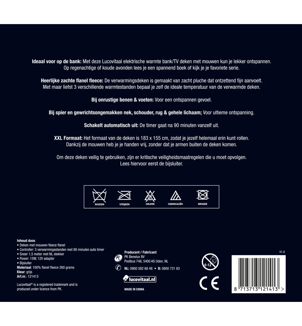 Lucovitaal Elekt. Warmte Bank/Tv Deken (1 stuk)