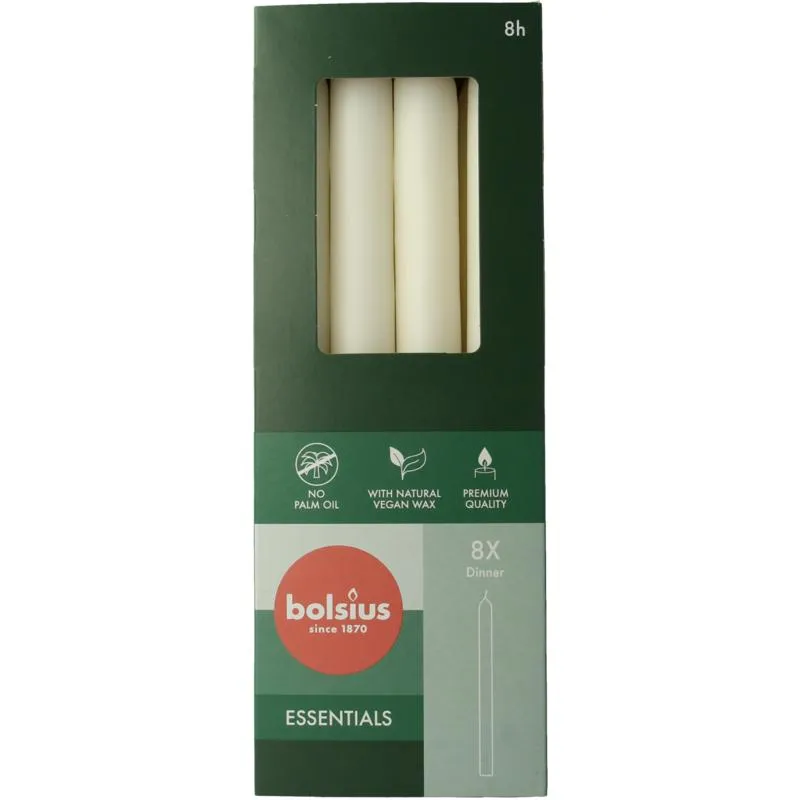 Bolsius Dinerkaarsen 230/20 Cloudy Whi Te (8 stuks)