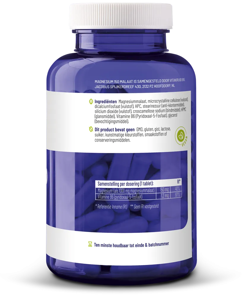 Vitakruid Magnesium 150 Malaat Met Vitamine B6 (P-5-P) (180 tabletten) - image 2