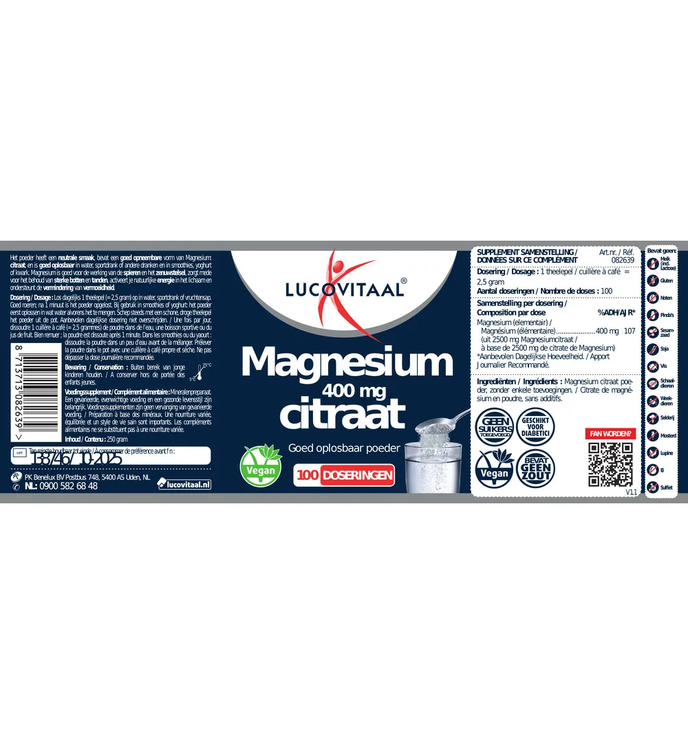 Lucovitaal Magnesium 400mg Citraat Poeder (100 doseringen) - image 2