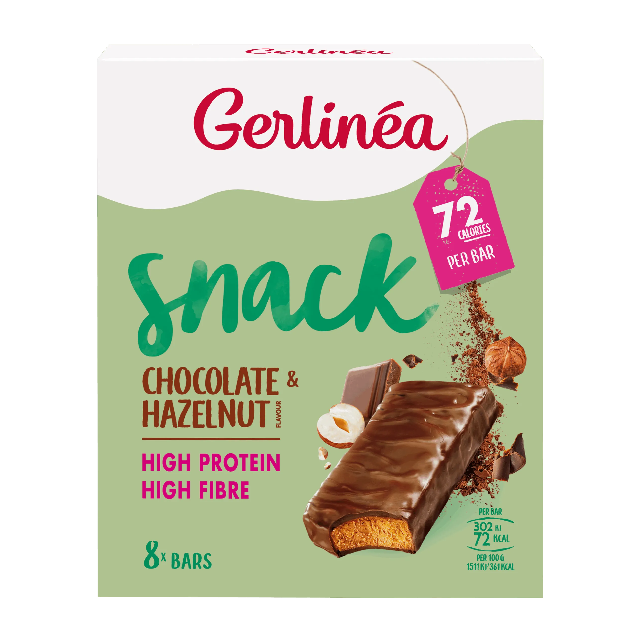 Gerlinéa Snackrepen Chocolade & Hazelnoot Smaak (8 X 20 gr)