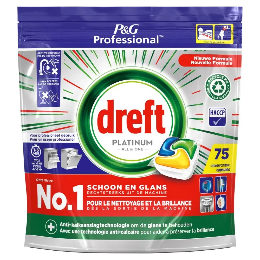 Dreft Professional Vaatwasmiddel Platinum Lemon (75 tabletten)