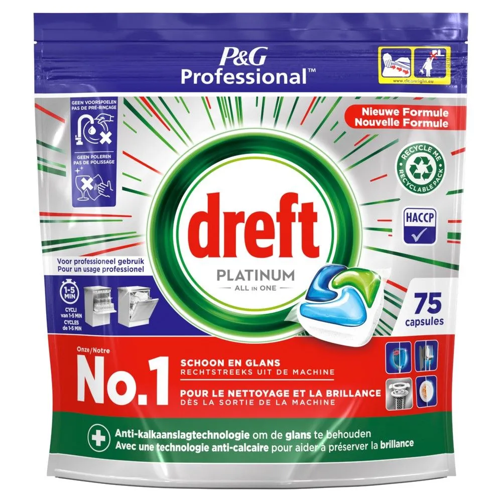 Dreft Professional Vaatwasmiddel Platinum Regular (75 tabletten)