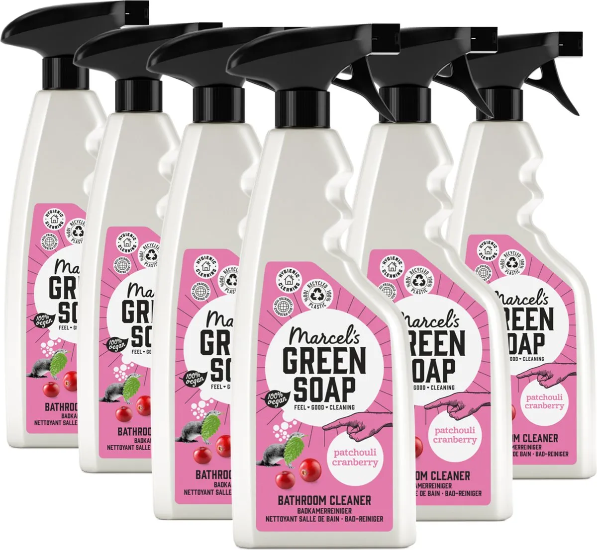 6x Marcel's Green Soap badkamerspray patchouli & cranberry (500 ml)