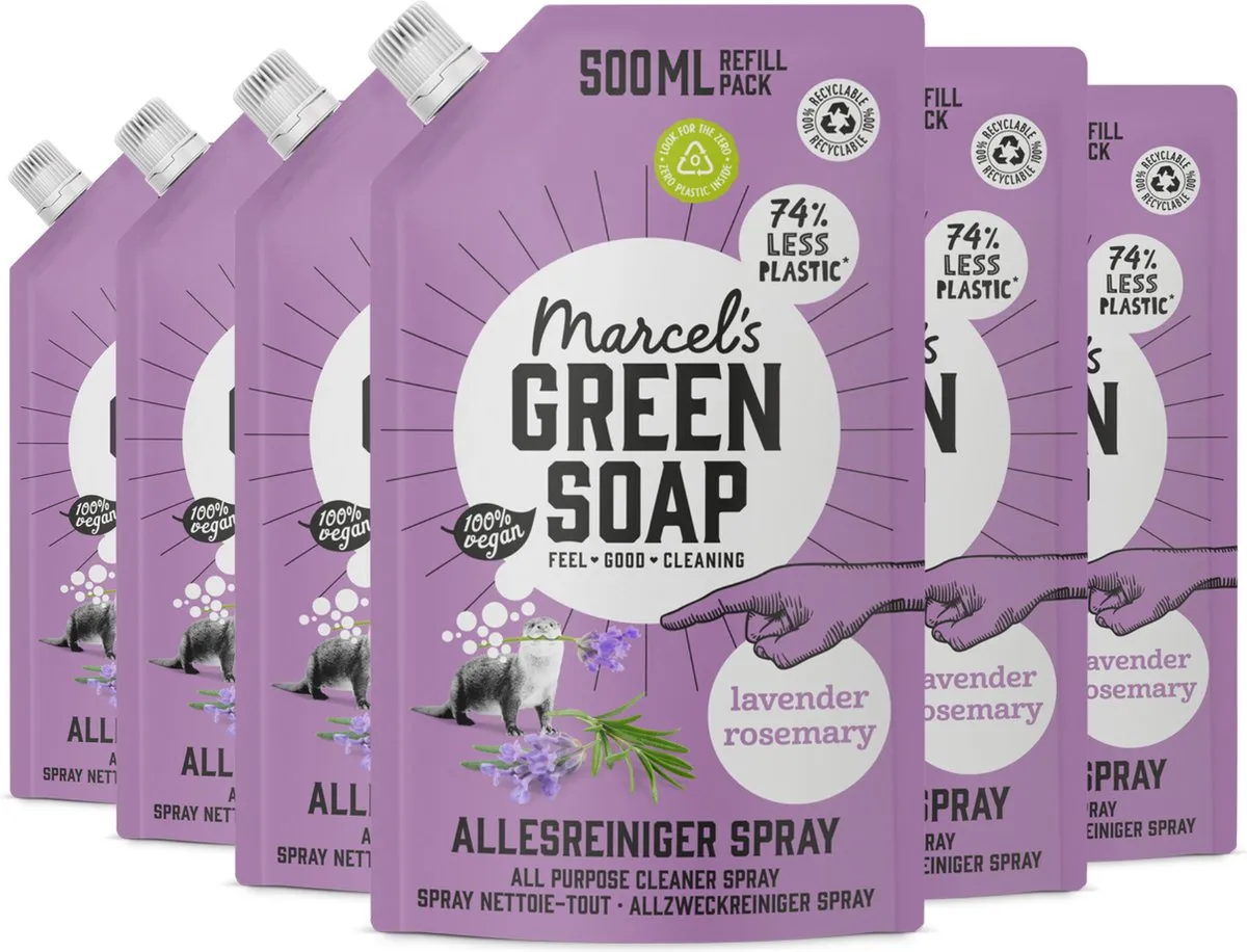 6x Marcel's Green Soap Allesreiniger Spray Navulling Lavendel & Rozemarijn (500 ml)