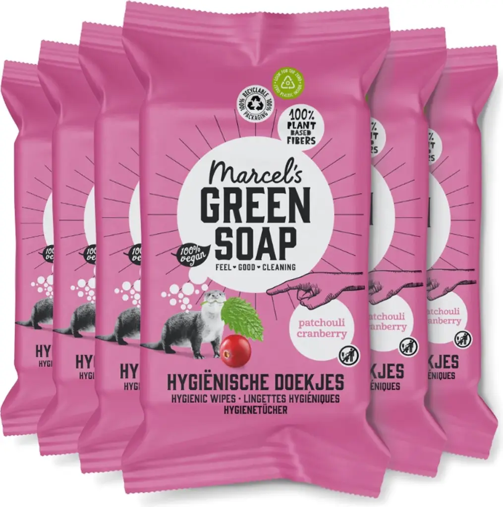 6x Marcel's Green Soap Cleansing Wipes Patchouli & Cranberry Bio (60 stuks)