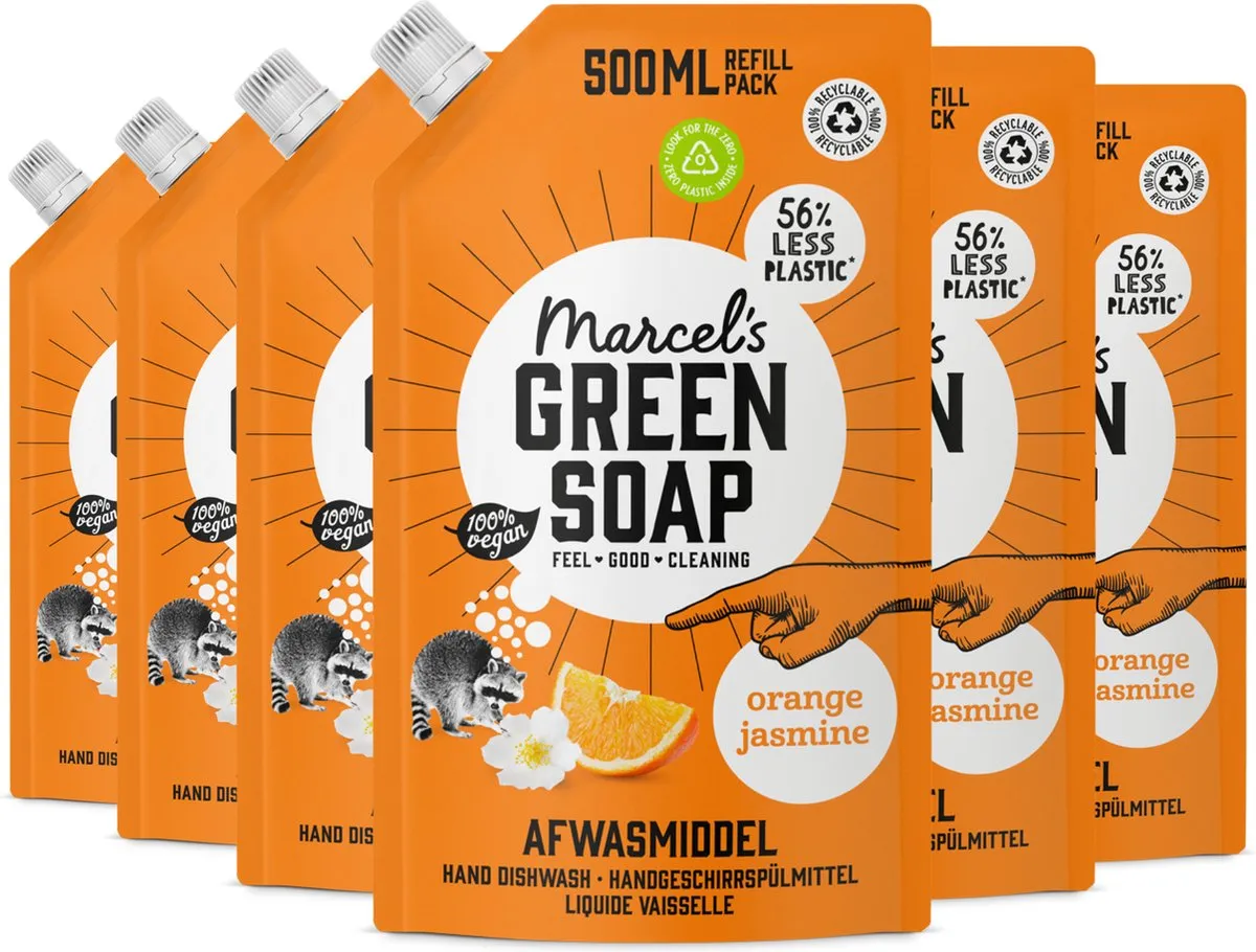 6x Marcel's Green Soap Afwasmiddel Navulling Sinaasappel & Jasmijn (500 ml)