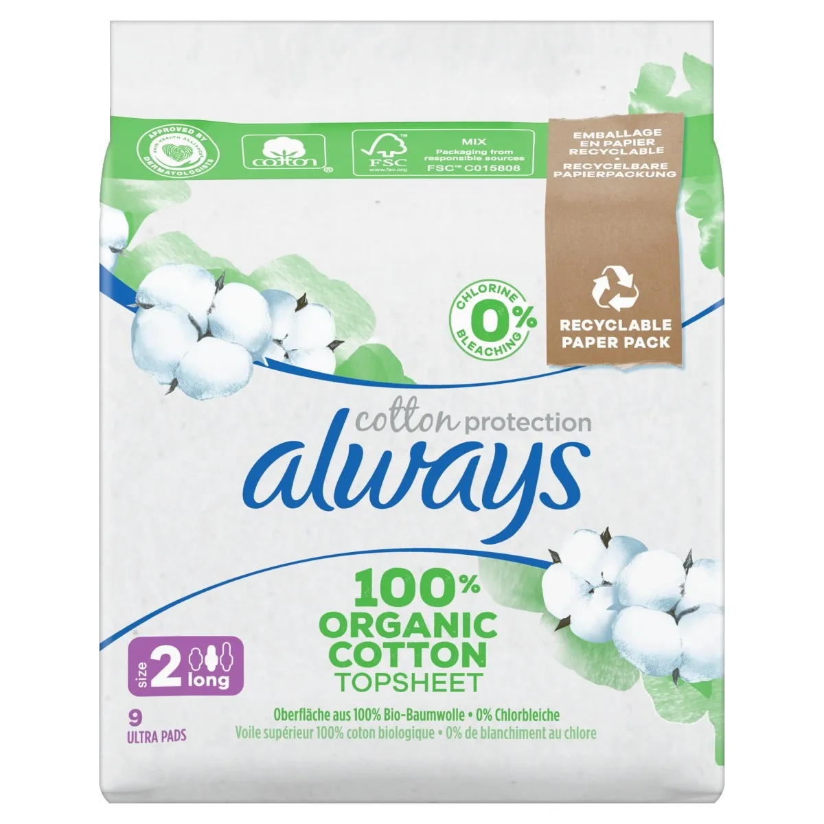 Always Cotton Protection Size 2 Long (9 stuks)