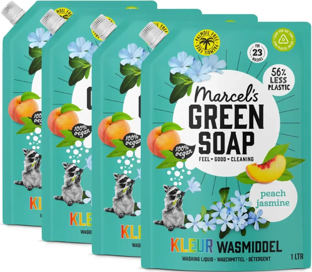 4x Marcel's Green Soap Wasmiddel Kleur Peach & Jasmine Navulling (1000 ml)