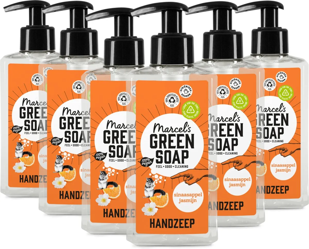 6x Marcel's Green Soap Handzeep sinaasappel & jasmijn (250 ml)